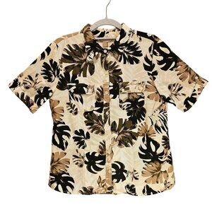 White Stag Blouse Womens M Hawaiian shirt linen blend vacation cruise breathable